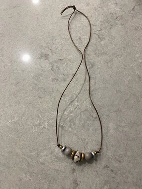 Twine & Twig NWOT Neutral Gray and Brown Bead Leather Cord Necklace